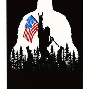 Bigfoot Sasquatch Rocks the USA Flag, Metal Sign
